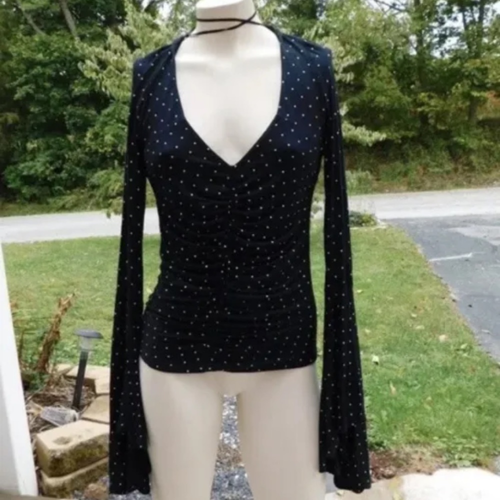 Women’s Free People We The People Polka Dot Long Bell Sleeve Ruched Top